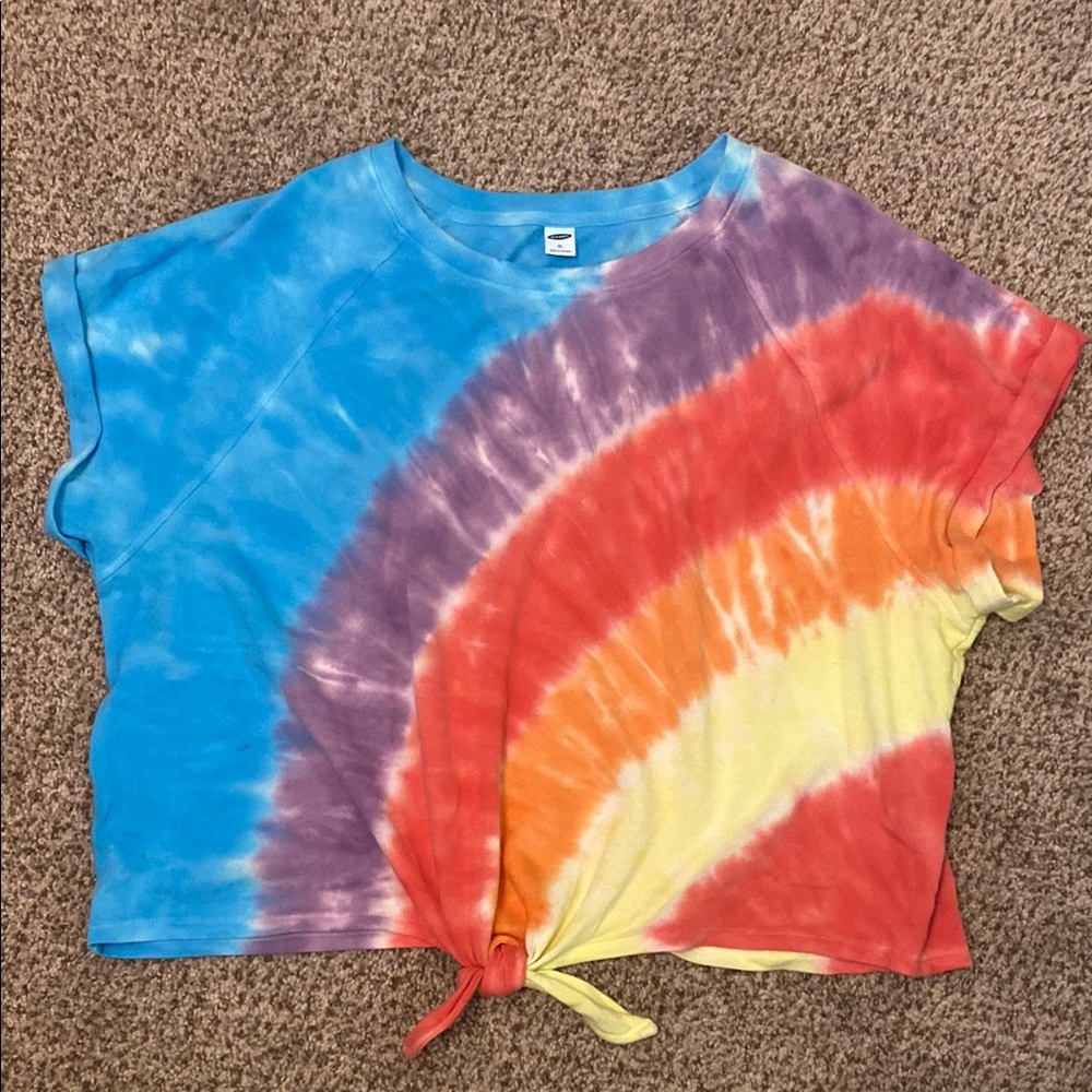 Old Navy Ladies XL Tie Dye Cuffed Short Sleeve and Tie at Front Waist Sweatshirt